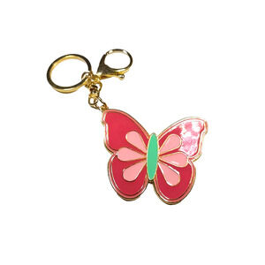 Butterfly Enameled Keychain Purse Clip Red Pink Green 1960's Love Design